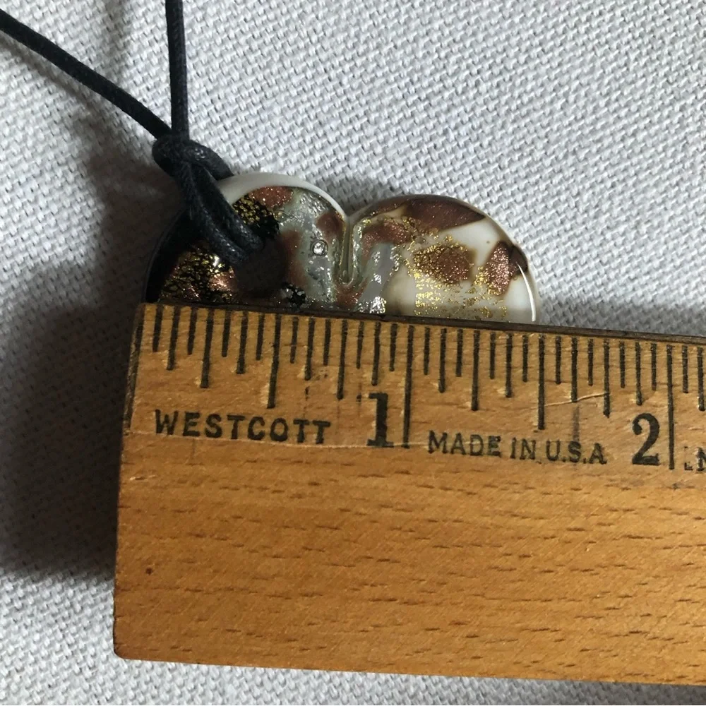 Murano Glass Heart Black & White with Gold, Silver, and Copper Crackle Glaze - Picture 11 of 12